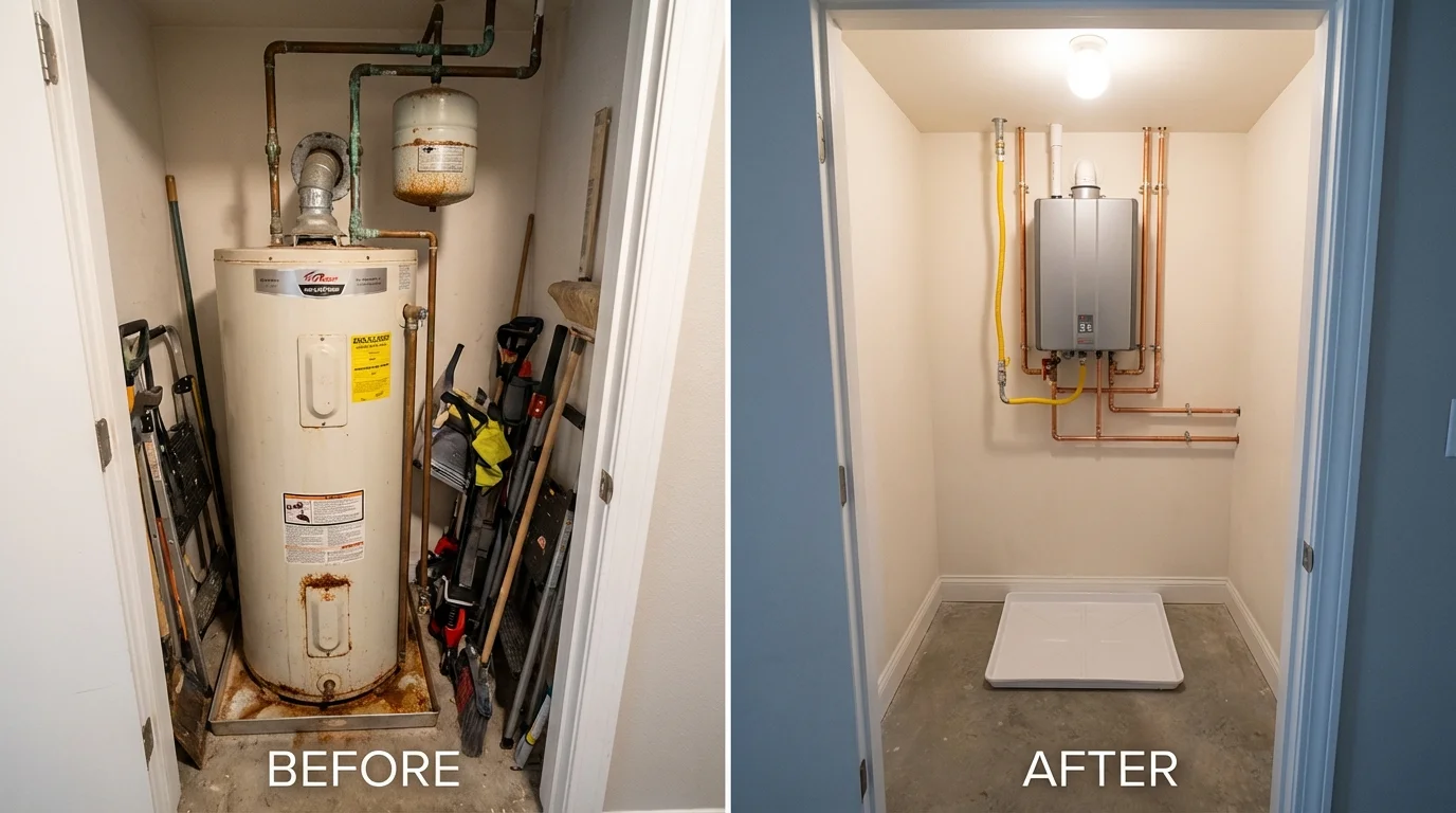 Tank water heater versus wall-mounted tankless unit comparison for Silver Lake, WI homeowners