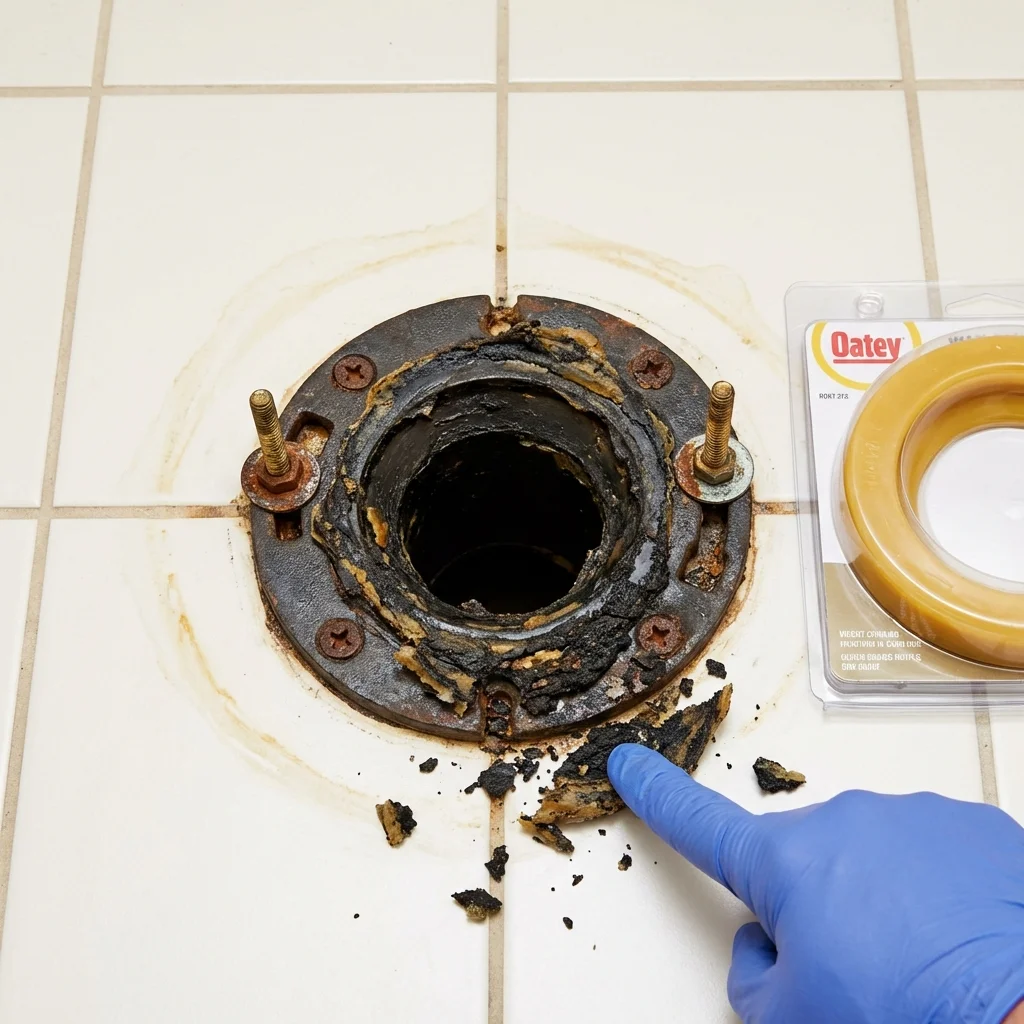 Failed wax ring showing water seepage at the base of a toilet in a Silver Lake, WI home
