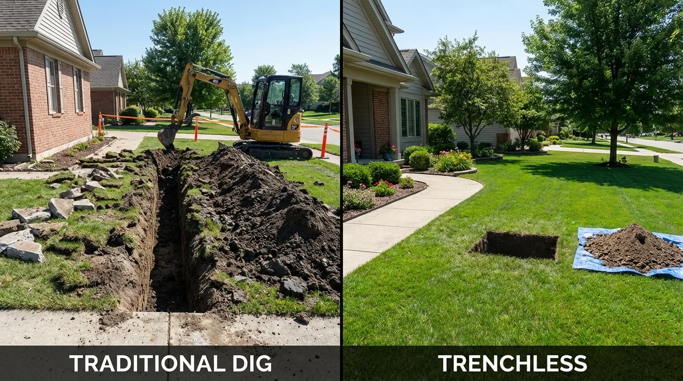 Trenchless sewer repair with minimal yard damage versus traditional excavation in Silver Lake, WI